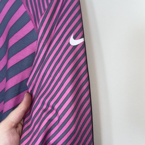 Nike Pro Pink Gray Striped Long Sleeve Dri-Fit Crew Neck Athletic Top Medium M - Picture 3 of 8